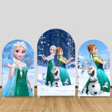JY636 Frozen Elsa Anna Olaf Arch Backdrop Cover, Elastic Fabric Arch for Girls Birthday, Winter Party Decoration