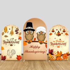JY637 Happy Thanksgiving Owl Harvest Arch Backdrop Cover, Elastic Fabric Arch for Thanksgiving Party, Fall Holiday Decoration