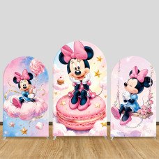 JY638 Minnie Mouse Pink Dessert Watercolor Arch Backdrop Cover, Elastic Fabric Arch for Girls Birthday, Princess Party Decoration
