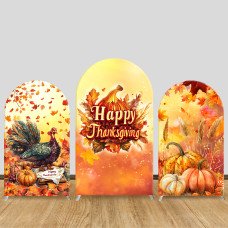 JY639 Happy Thanksgiving Turkey Pumpkin Arch Backdrop Cover, Elastic Fabric Arch for Thanksgiving Party, Fall Holiday Decoration