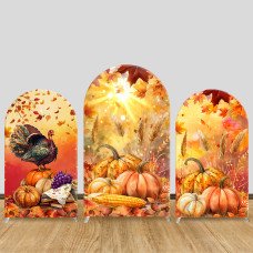 JY639 Thanksgiving Pumpkin Harvest Sunlight Arch Backdrop Cover, Elastic Fabric Arch for Thanksgiving Party, Autumn Home Decoration