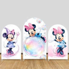 JY640 Minnie Mouse Watercolor Bubble Magic Arch Backdrop Cover, Elastic Fabric Arch for Girls Birthday, Princess Party Decoration