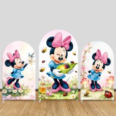 JY641 Minnie Mouse Spring Garden Insect Arch Backdrop Cover, Elastic Fabric Arch for Girls Birthday, Baby Shower Decoration
