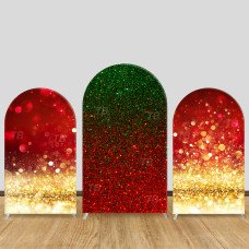 JY642 Christmas Red Green Gold Glitter Gradient Arch Backdrop Cover, Elastic Fabric Arch for Christmas Party, Holiday Decoration
