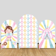 JY643 Circus Watercolor Pink Blue Girl Arch Backdrop Cover, Elastic Fabric Arch for Kids Birthday, Carnival Party Decoration
