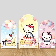 JY647 Hello Kitty Sanrio Birthday Cake Arch Backdrop Cover, Elastic Fabric Arch for Girls Birthday, Kawaii Party Decoration