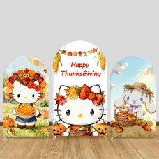 JY648 Hello Kitty Sanrio Thanksgiving Arch Backdrop Cover, Elastic Fabric Arch for Thanksgiving Party, Fall Holiday Decoration