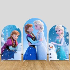 JY650 Frozen Elsa Anna Snowman Arch Backdrop Cover, Elastic Fabric Arch for Girls Birthday, Winter Party Decoration