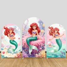JY652 The Little Mermaid Ariel Watercolor Arch Backdrop Cover, Elastic Fabric Arch for Girls Birthday, Under The Sea Party