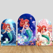 JY652 Ariel Crystal Jellyfish Castle Arch Backdrop Cover, Elastic Fabric Arch for Kids Birthday, Magical Underwater Party