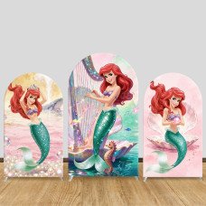 JY652 The Little Mermaid Ariel Pearl Harp Arch Backdrop Cover, Elastic Fabric Arch for Girls Birthday, Under The Sea Party Decoration