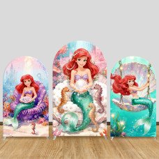 JY652 The Little Mermaid Ariel Seahorse Shell Arch Backdrop Cover, Elastic Fabric Arch for Kids Birthday, Princess Party Decoration