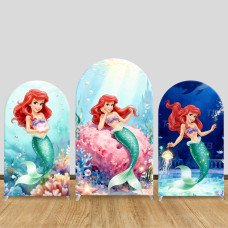 JY652 The Little Mermaid Ariel Deep Sea Coral Arch Backdrop Cover, Elastic Fabric Arch for Girls Birthday, Magical Underwater Party Decoration