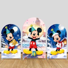 JY653 Mickey Mouse Christmas Birthday Snow Scene Arch Backdrop Cover, Elastic Fabric Arch for Kids Birthday, Winter Holiday Decoration