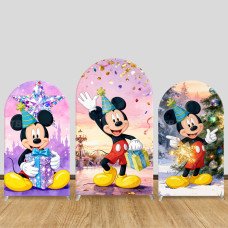 JY653 Mickey Mouse Birthday Castle Gold Foil Arch Backdrop Cover, Elastic Fabric Arch for Kids Birthday, Party Decoration