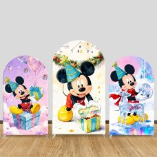 JY653 Mickey Mouse Winter Birthday Gift Arch Backdrop Cover, Elastic Fabric Arch for Kids Christmas, Holiday Party Decoration