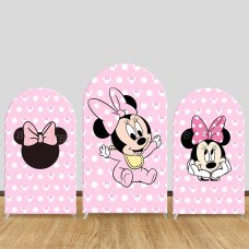 JY656 Baby Minnie Mouse Pink Polka Dot Arch Backdrop Cover, Soft Fabric Arch for Baby Shower, Girls Cute Birthday Party