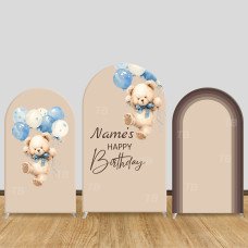 JY662 Teddy Bear Balloon Custom Happy Birthday Arch Backdrop Cover, Elastic Fabric Arch for Kids Birthday, Baby Shower Decoration