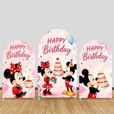 JY667  Mickey Minnie Happy Birthday Cake Arch Backdrop Cover, Elastic Fabric Arch for Kids Birthday, Disney Party Decoration