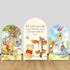 JY669  Winnie the Pooh & Tigger Quote Arch Backdrop Cover, Elastic Fabric Arch Background for Kids Birthday Cartoon Themed Party Decoration