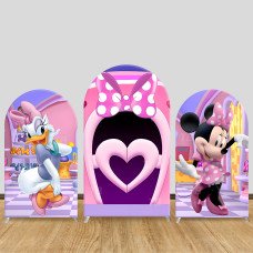 JY672  Minnie Daisy Pink Heart Arch Backdrop Cover, Elastic Fabric Arch for Girls Birthday, Disney Princess Party Decoration