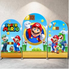 JY673  Super Mario Classic Game Arch Backdrop Cover, Elastic Fabric Arch for Kids Birthday, Video Game Party Decoration