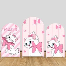 JY674  Marie Cat Pink Bow Arch Backdrop Cover, Watercolor Elastic Fabric Arch for Baby Shower, Girls Cute Birthday Party