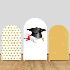JY681  Graduation Cap Diploma Gold Foil Arch Backdrop Cover, Elastic Fabric Arch for Graduation Party, Commencement Decoration