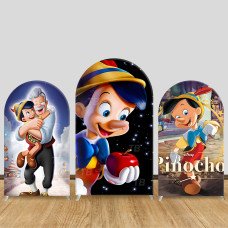 JY689 Pinocchio Geppetto Father Son Arch Backdrop Cover, Elastic Fabric Arch for Kids Birthday, Disney Fairy Tale Party Decoration