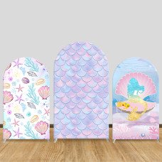 JY695 Mermaid Ocean Shell Scales Arch Backdrop Cover, Elastic Fabric Arch for Girls Birthday, Under The Sea Party Decoration