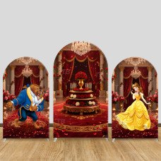 JY696 Beauty And The Beast Belle Princess Arch Backdrop Cover, Elastic Fabric Arch for Girls Birthday, Disney Princess Party Decoration