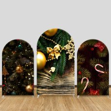 JY697 Christmas Pine Branch Gold Ornament Arch Backdrop Cover, Elastic Fabric Arch for Christmas Party, Holiday Decoration