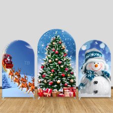 JY697 Christmas Santa Claus Snowman Tree Arch Backdrop Cover, Elastic Fabric Arch for Christmas Party, Winter Holiday Decoration