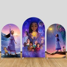 JY699-2 Disney Wish Asha Full Cast Arch Backdrop Cover, Elastic Fabric Arch for Kids Birthday, Movie Themed Party