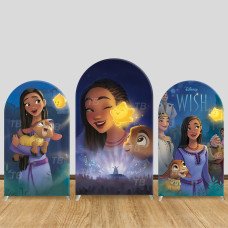 JY699-2 Disney Wish Asha Valentino Close Up Arch Backdrop Cover, Watercolor Elastic Fabric Arch for Girls Birthday, Sweet Party Decoration