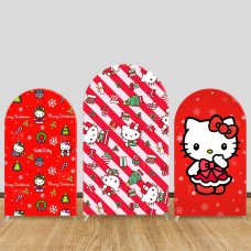 JY700  Hello Kitty Christmas Red Arch Backdrop Cover, Elastic Fabric Arch for Kids Christmas, Kawaii Holiday Decoration