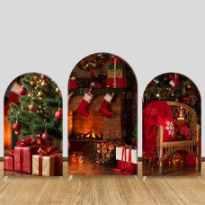 JY701  Christmas Fireplace Tree Gift Arch Backdrop Cover, Elastic Fabric Arch for Christmas Party, Winter Holiday Decoration