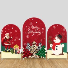 JY701  Santa Claus Snowman Red Plaid Arch Backdrop Cover, Elastic Fabric Arch for Christmas Party, Family Holiday Decoration