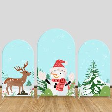 JY702 Winter Snowman Reindeer Cute Arch Backdrop Cover, Soft Fabric Arch for Christmas Party, Kids Winter Decor