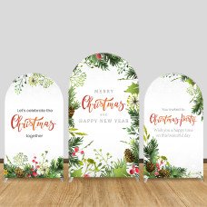 JY702 Christmas Greenery Pine Cone Arch Backdrop Cover, Watercolor Elastic Fabric Arch for Christmas Party, Invitation Background