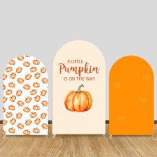 JY703  A Little Pumpkin Is On The Way Arch Backdrop Cover, Watercolor Elastic Fabric Arch for Baby Shower, Thanksgiving Party Decoration