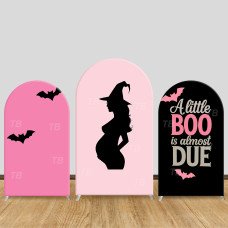 JY704 A Little Boo Is Almost Due Arch Backdrop Cover, Elastic Fabric Arch for Halloween Baby Shower, Spooky Pregnancy Announcement