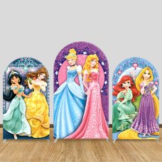 JY707 Disney Princess Collection Arch Backdrop Cover, Elastic Fabric Arch for Girls Birthday, Princess Party Decoration