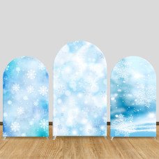 JY709 Winter Snowflake Blue Arch Backdrop Cover, Watercolor Elastic Fabric Arch for Frozen Party, Winter Holiday Decoration