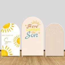 JY711 Here Comes The Son Sun Arch Backdrop Cover, Watercolor Elastic Fabric Arch for Baby Shower, Boy Gender Reveal