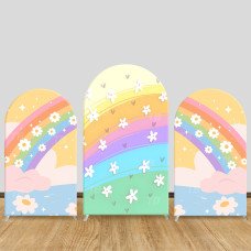 JY714 Rainbow Flower Cute Arch Backdrop Cover, Elastic Fabric Arch for Baby Shower, Girls Sweet Birthday Party