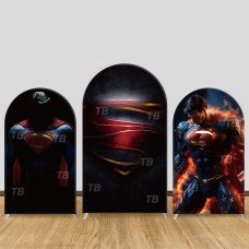 JY718 Superman Dark Logo Arch Backdrop Cover, Elastic Fabric Arch for Boys Birthday, Superhero Movie Party Decoration