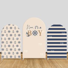JY722 Nautical It's a Boy Arch Backdrop Cover, Elastic Fabric Arch for Baby Shower, Coastal Boy Gender Reveal