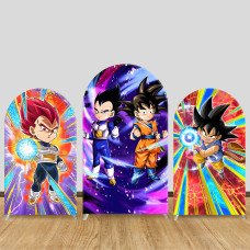 JY728 Chibi Dragon Ball Goku Vegeta Arch Backdrop Cover, Elastic Fabric Arch for Kids Birthday, Cute Anime Party Decoration