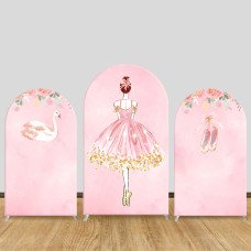 JY729 Ballet Swan Lake Girl Arch Backdrop Cover, Watercolor Elastic Fabric Arch for Girls Birthday, Dance Themed Party